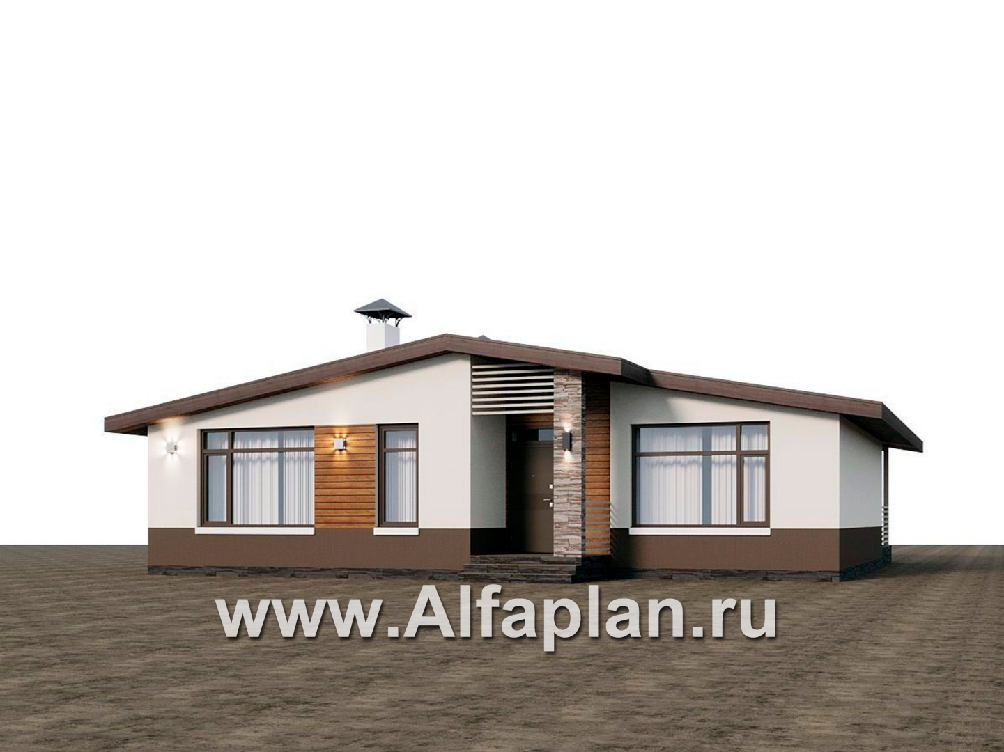Проекты домов Альфаплан - "Отрадное" - одноэтажный дом с тремя спальнями и двускатной крышей - дополнительное изображение №1
