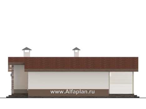 Проекты домов Альфаплан - "Отрадное" - одноэтажный дом с тремя спальнями и двускатной крышей - превью фасада №2