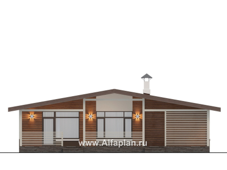 Проекты домов Альфаплан - "Отрадное" - одноэтажный дом с тремя спальнями и двускатной крышей - превью фасада №4