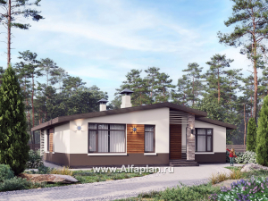 Проекты домов Альфаплан - "Отрадное" - одноэтажный дом с тремя спальнями и двускатной крышей - превью основного изображения