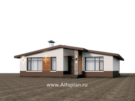 Проекты домов Альфаплан - "Отрадное" - одноэтажный дом с тремя спальнями и двускатной крышей - превью дополнительного изображения №1