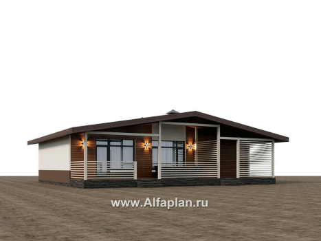 Проекты домов Альфаплан - "Отрадное" - одноэтажный дом с тремя спальнями и двускатной крышей - превью дополнительного изображения №2