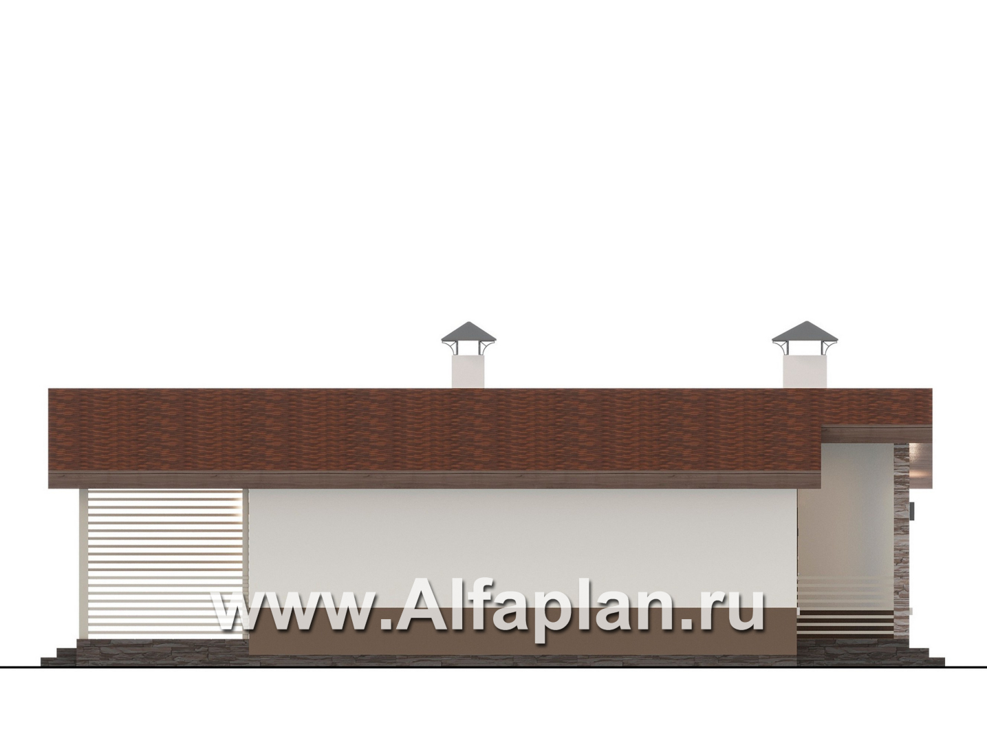 Проекты домов Альфаплан - "Отрадное" - проект одноэтажного дома, с террасой, 3 спальни, с двускатной крышей - изображение фасада №3
