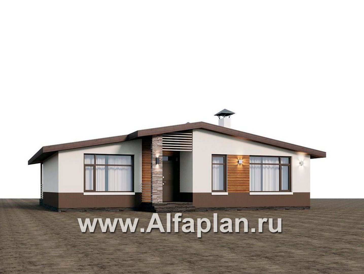 Проекты домов Альфаплан - "Отрадное" - проект одноэтажного дома, с террасой, 3 спальни, с двускатной крышей - дополнительное изображение №1