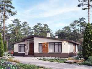 Проекты домов Альфаплан - "Отрадное" - проект одноэтажного дома, с террасой, 3 спальни, с двускатной крышей - превью основного изображения