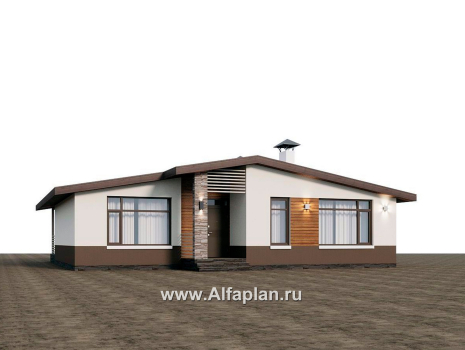 Проекты домов Альфаплан - "Отрадное" - проект одноэтажного дома, с террасой, 3 спальни, с двускатной крышей - превью дополнительного изображения №1
