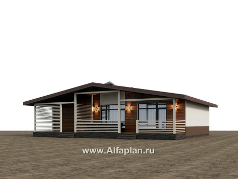 Проекты домов Альфаплан - "Отрадное" - проект одноэтажного дома, с террасой, 3 спальни, с двускатной крышей - превью дополнительного изображения №2