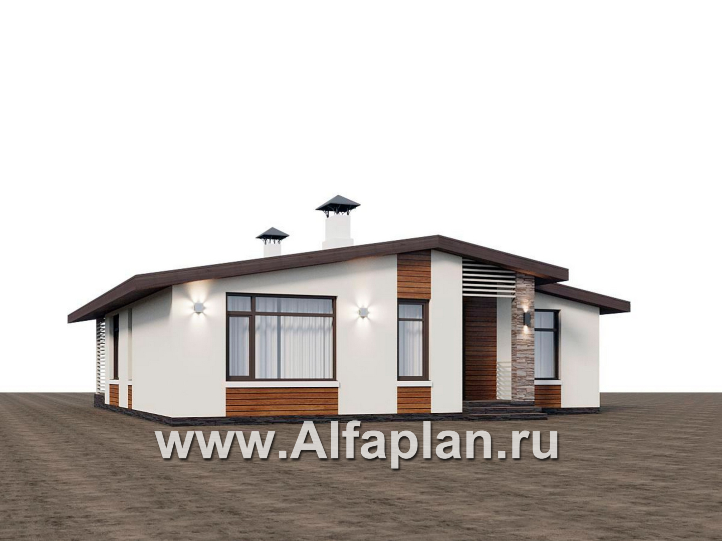 Проекты домов Альфаплан - "Перламутр" - проект одноэтажного дома из газобетона, с террасой, 2 спальни - дополнительное изображение №1