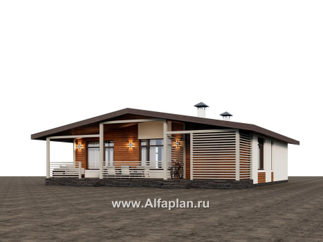 Проекты домов Альфаплан - "Перламутр" - проект одноэтажного дома из газобетона, с террасой, 2 спальни - превью дополнительного изображения №2