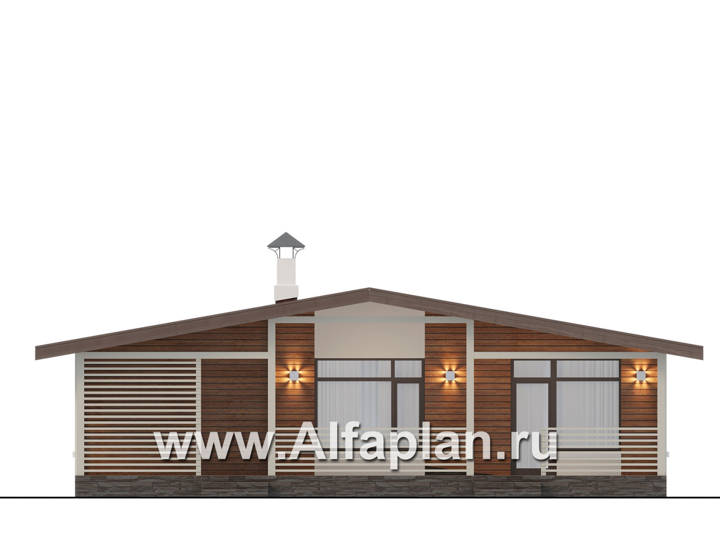 Проекты домов Альфаплан - "Жемчуг" - одноэтажный дом из газобетона с двумя спальнями - изображение фасада №4
