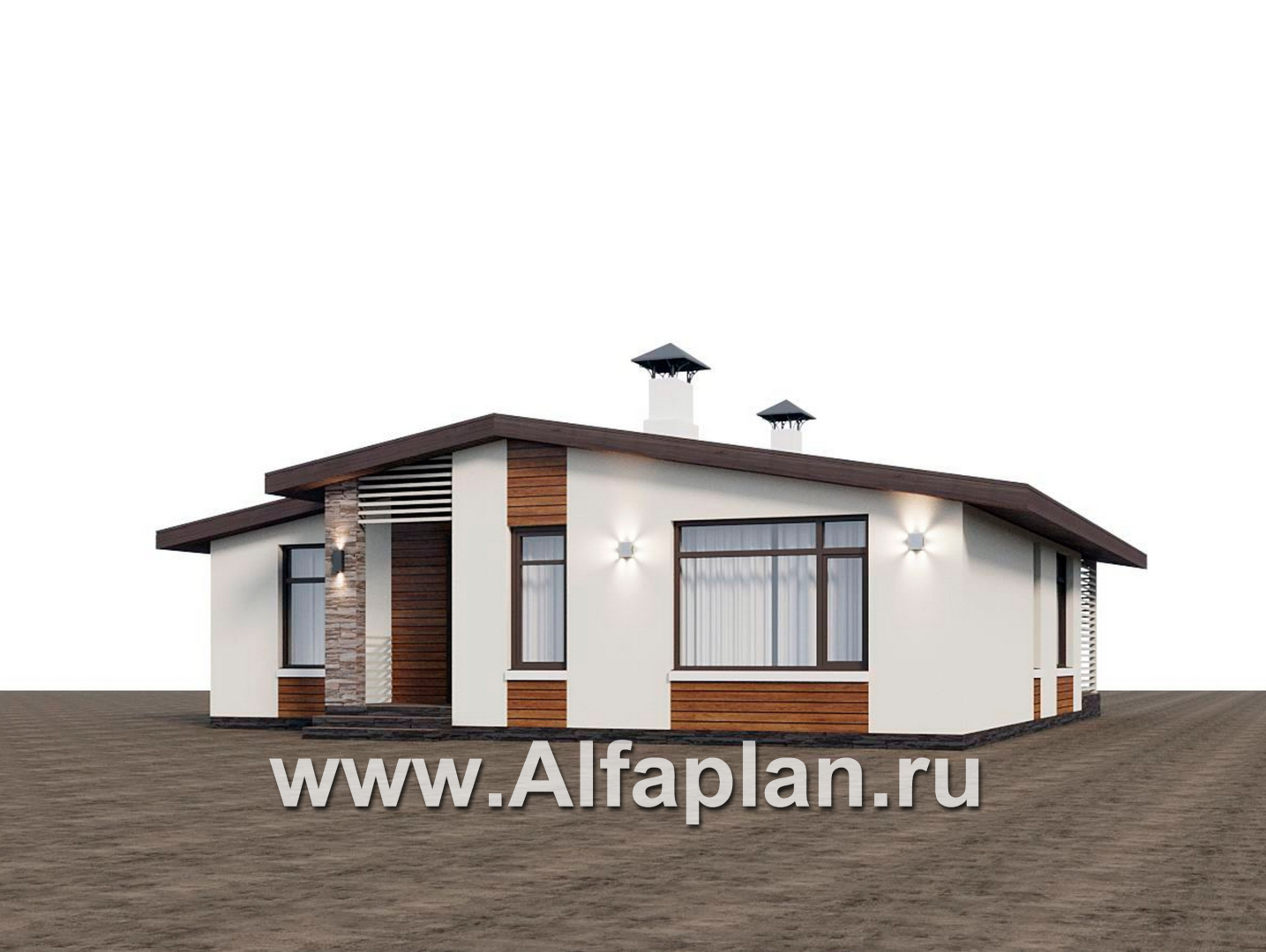 Проекты домов Альфаплан - "Жемчуг" - одноэтажный дом из газобетона с двумя спальнями - дополнительное изображение №1