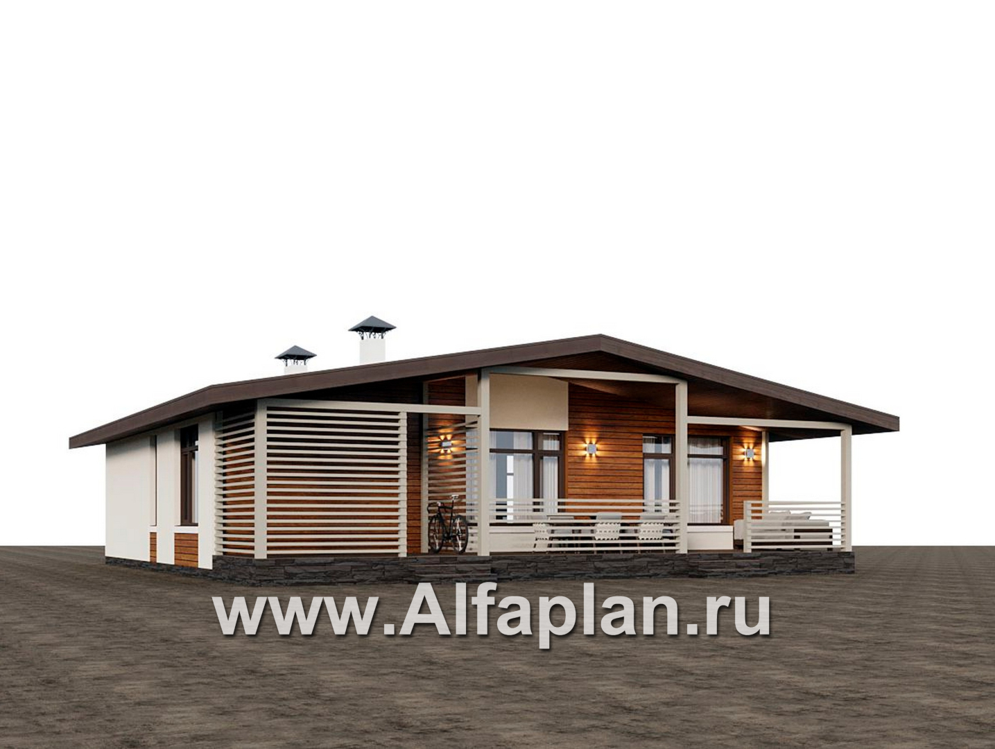 Проекты домов Альфаплан - "Жемчуг" - одноэтажный дом из газобетона с двумя спальнями - дополнительное изображение №2