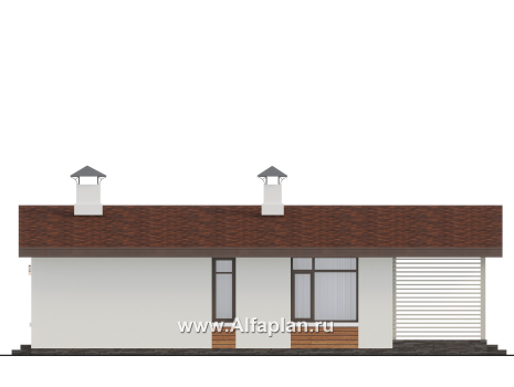 Проекты домов Альфаплан - "Жемчуг" - одноэтажный дом из газобетона с двумя спальнями - превью фасада №2