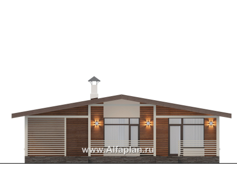 Проекты домов Альфаплан - "Жемчуг" - одноэтажный дом из газобетона с двумя спальнями - превью фасада №4