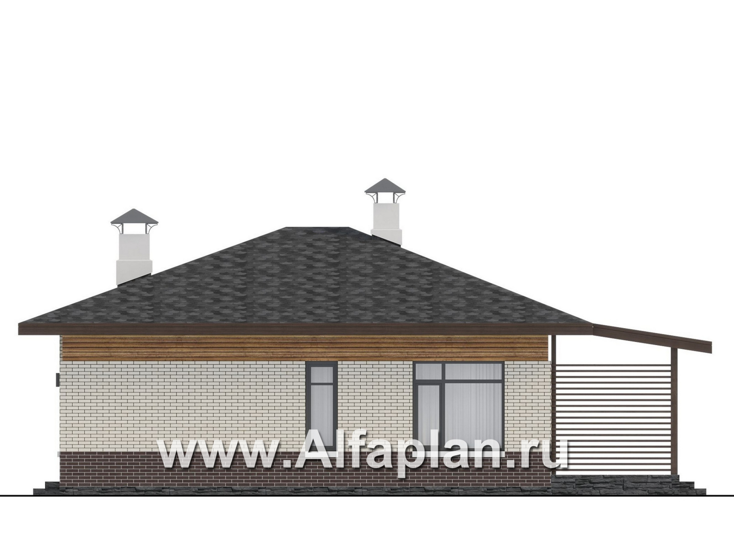Проекты домов Альфаплан - "Отрадное" - одноэтажный дом из газобетона с тремя спальнями - изображение фасада №2
