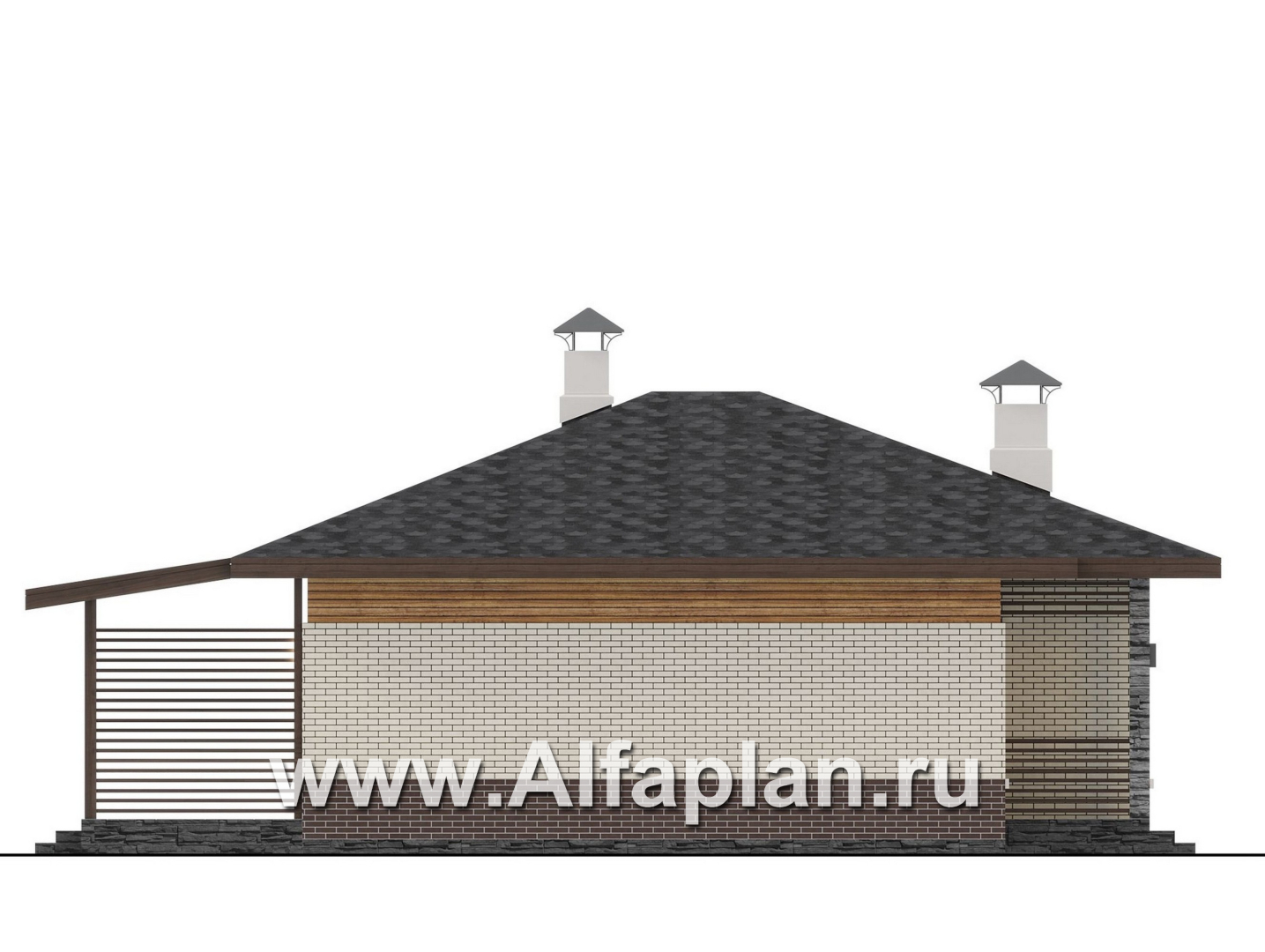 Проекты домов Альфаплан - "Отрадное" - одноэтажный дом из газобетона с тремя спальнями - изображение фасада №3