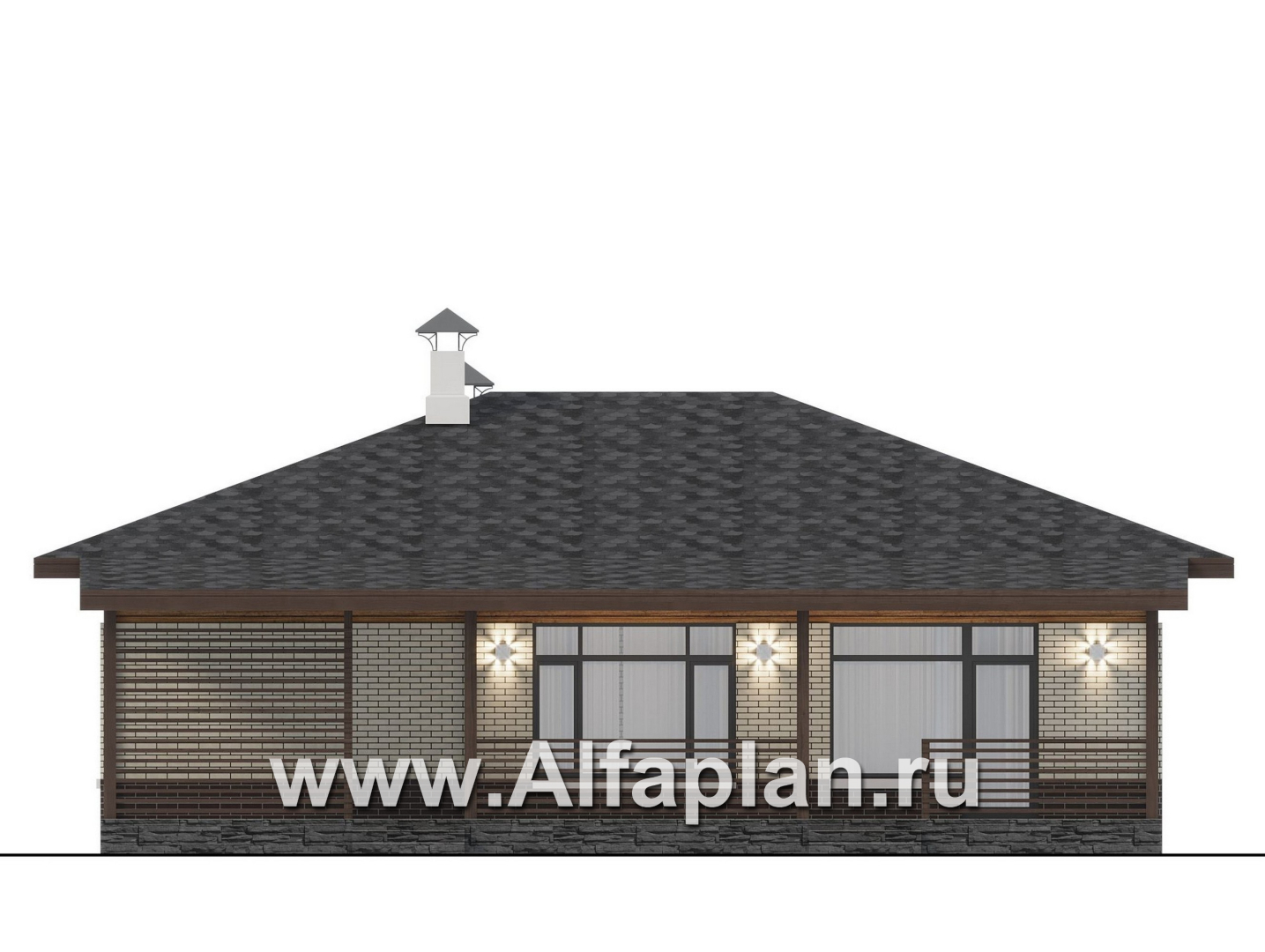 Проекты домов Альфаплан - "Отрадное" - одноэтажный дом из газобетона с тремя спальнями - изображение фасада №4