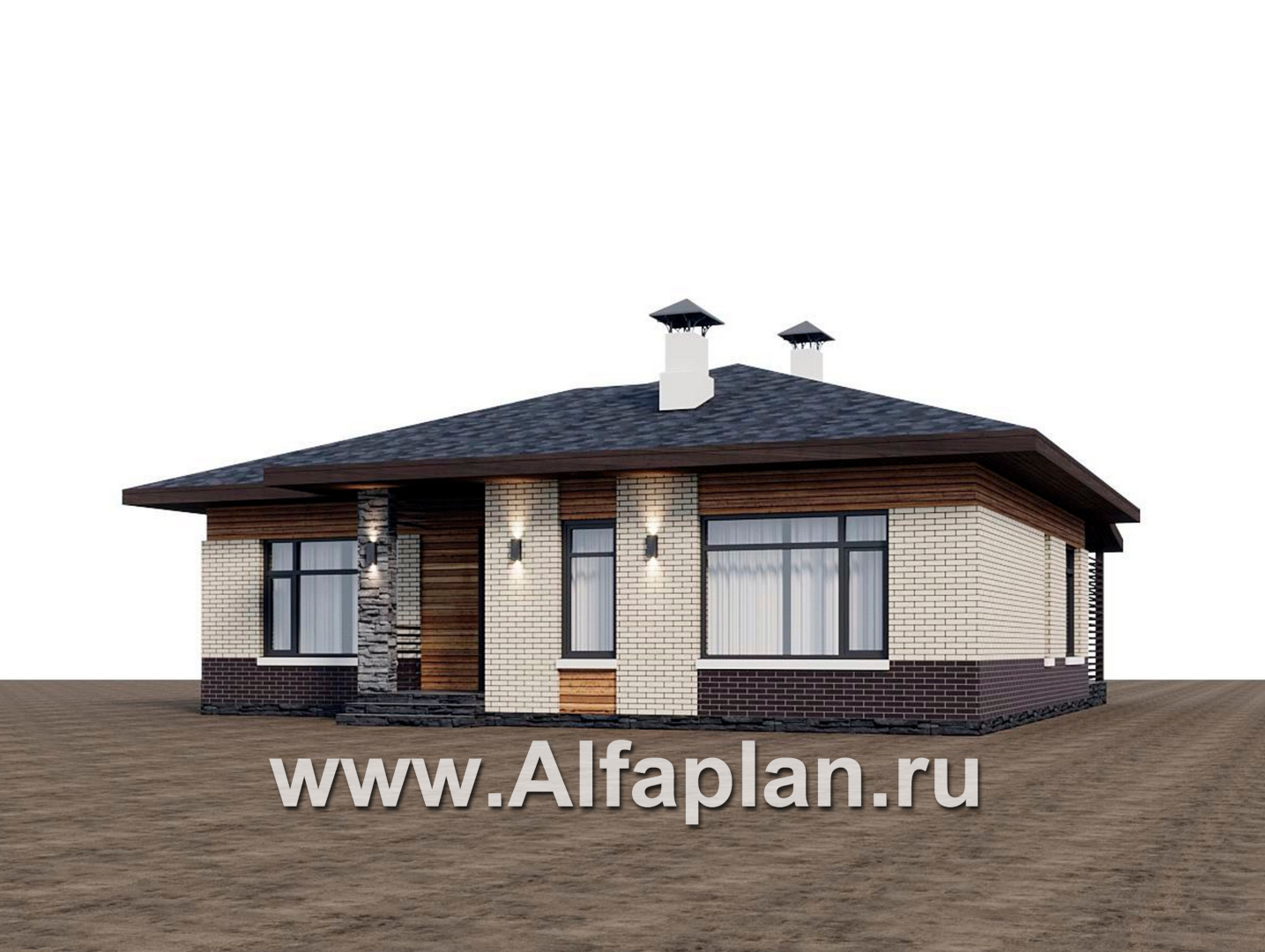 Проекты домов Альфаплан - "Отрадное" - одноэтажный дом из газобетона с тремя спальнями - дополнительное изображение №1