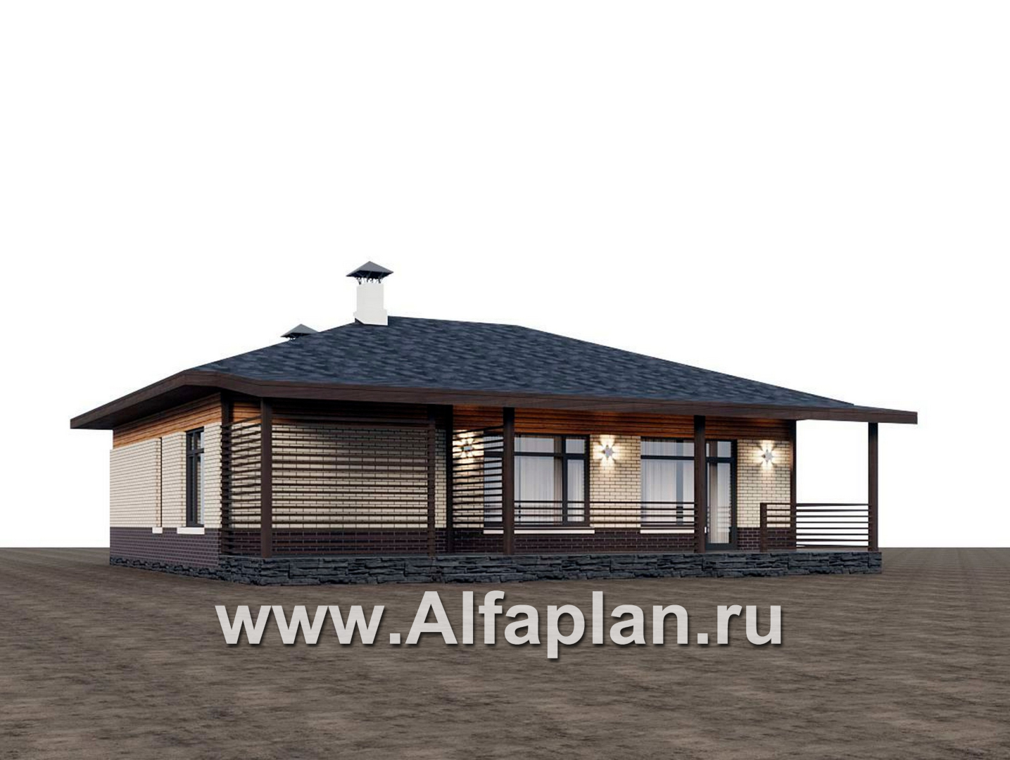 Проекты домов Альфаплан - "Отрадное" - одноэтажный дом из газобетона с тремя спальнями - дополнительное изображение №2