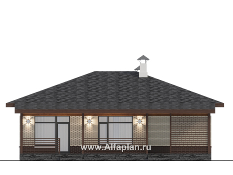 «Перламутр» - проект одноэтажного дома из газобетона, с террасой, 2 спальни - превью фасада дома