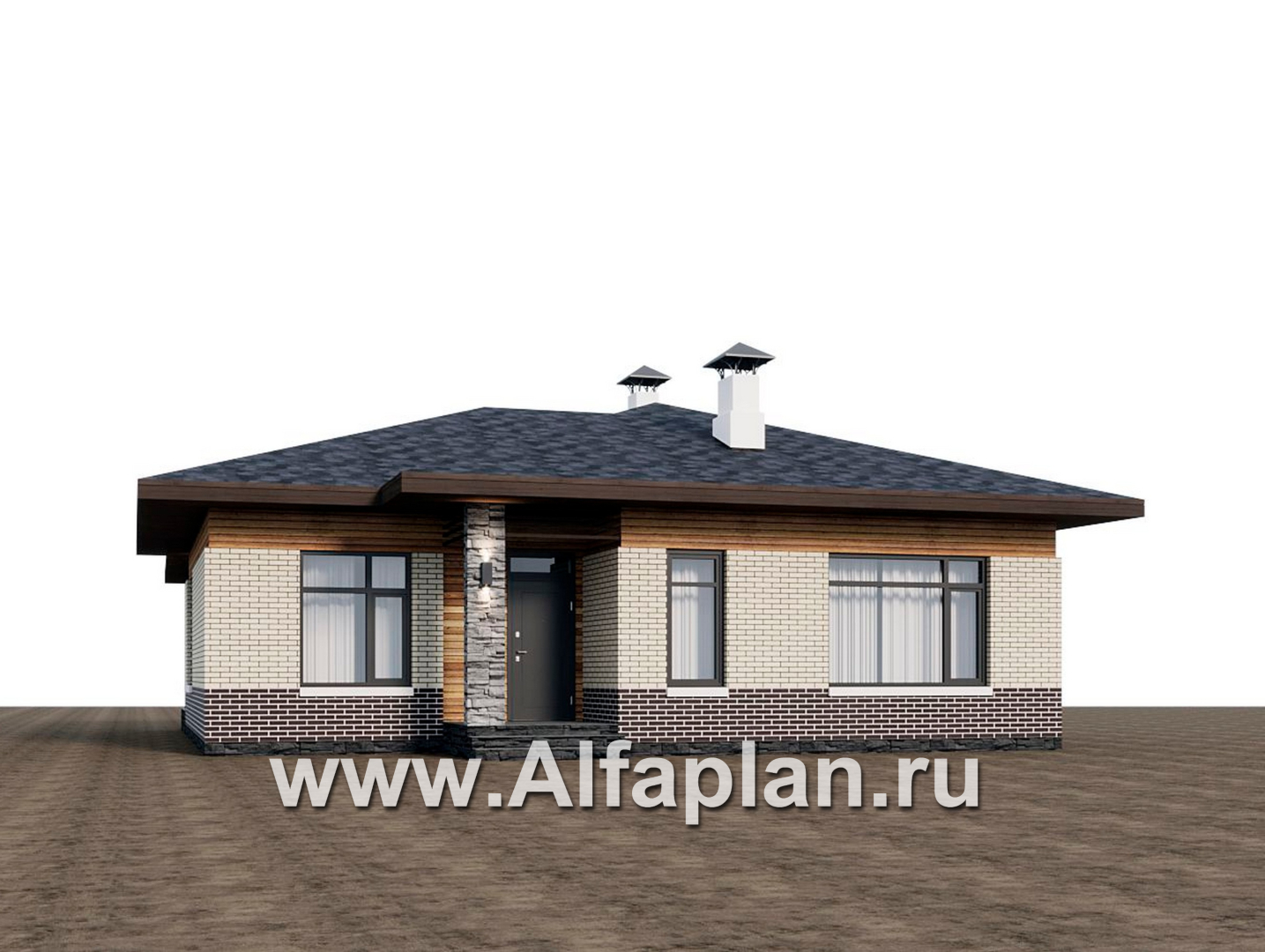 Проекты домов Альфаплан - "Перламутр" - проект одноэтажного дома из газобетона, с террасой, 2 спальни - дополнительное изображение №1