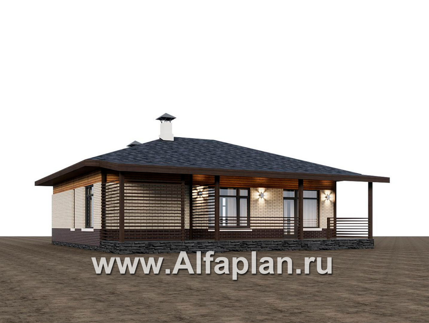 Проекты домов Альфаплан - "Перламутр" - проект одноэтажного дома из газобетона, с террасой, 2 спальни - дополнительное изображение №2