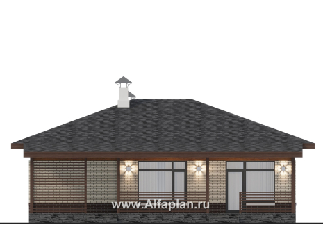 Проекты домов Альфаплан - "Перламутр" - проект одноэтажного дома из газобетона, с террасой, 2 спальни - превью фасада №4