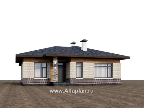 Проекты домов Альфаплан - "Перламутр" - проект одноэтажного дома из газобетона, с террасой, 2 спальни - превью дополнительного изображения №1