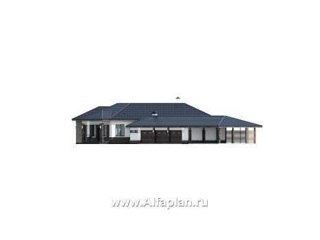 Проекты домов Альфаплан - "Полярная звезда" - проект одноэтажного дома из кирпичей, вилла с диагональным планом, с гаражом - превью фасада №2