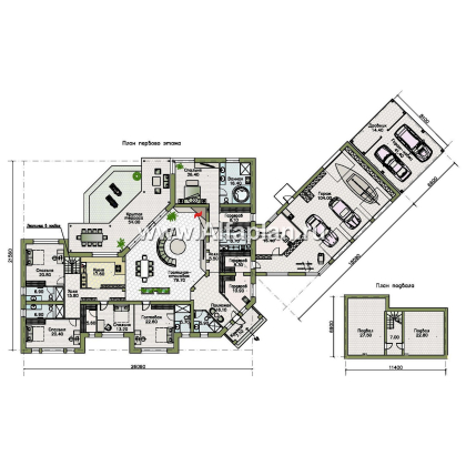 Проекты домов Альфаплан - "Полярная звезда" - проект одноэтажного дома из кирпичей, вилла с диагональным планом, с гаражом - превью плана проекта №1