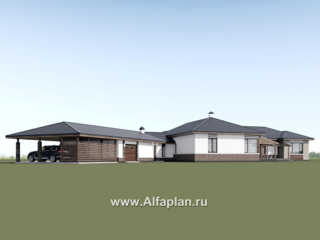 Проекты домов Альфаплан - "Полярная звезда" - проект одноэтажного дома из кирпичей, вилла с диагональным планом, с гаражом - превью дополнительного изображения №3