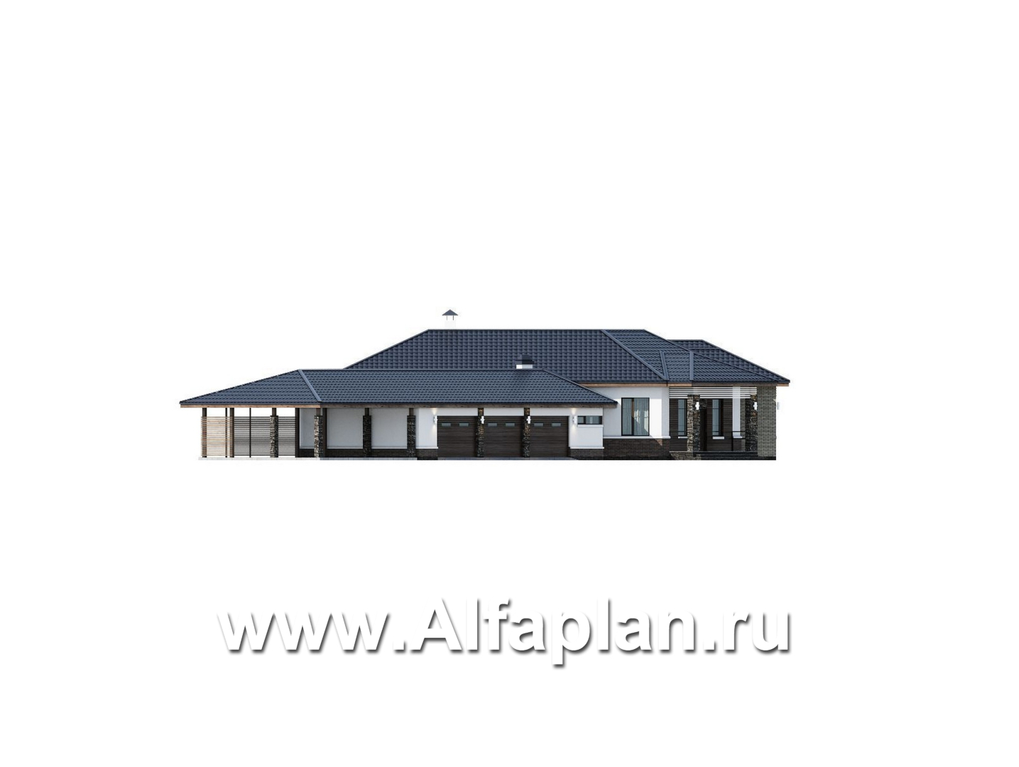 Проекты домов Альфаплан - "Полярная звезда" - роскошный одноэтажный особняк из кирпичей - изображение фасада №3