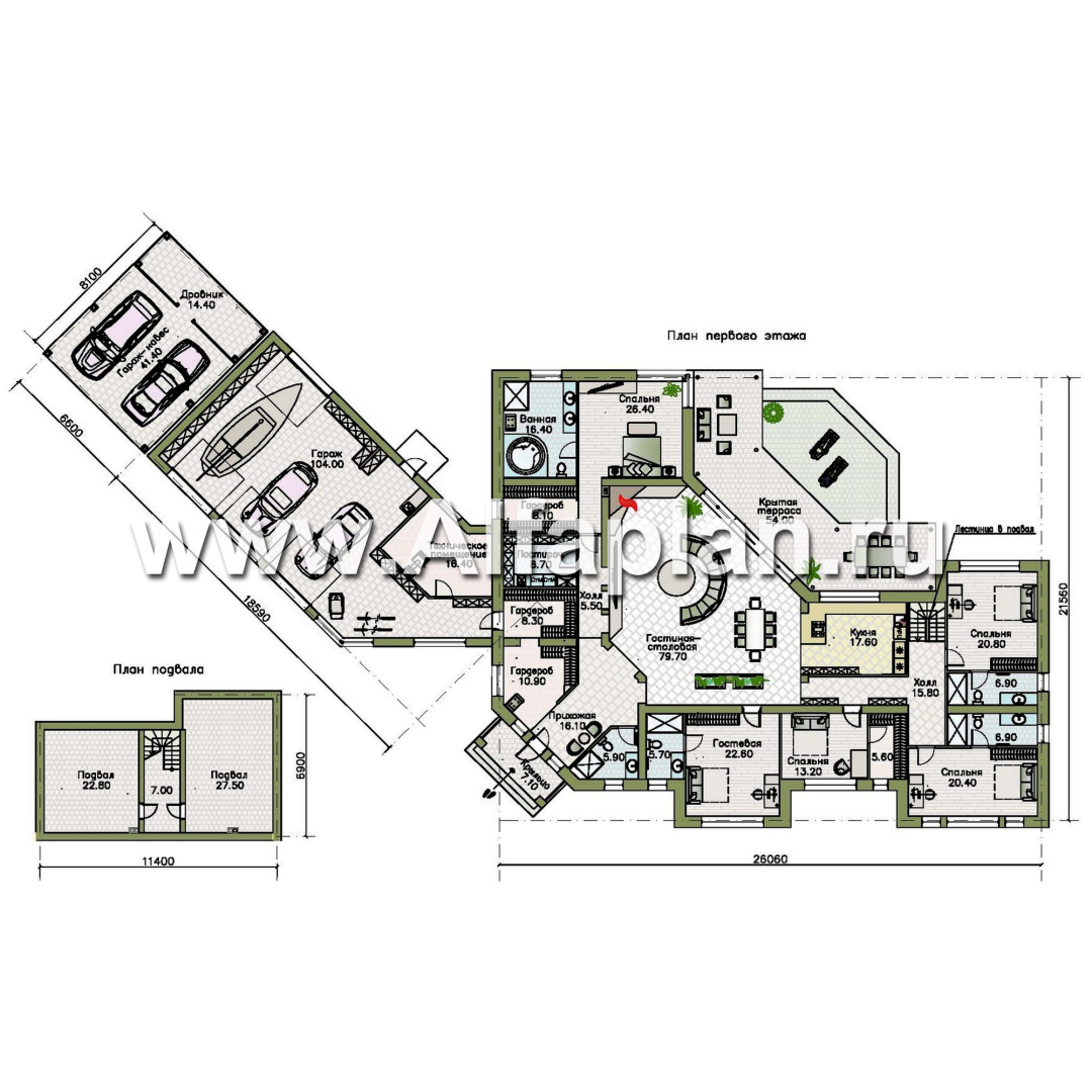 Проекты домов Альфаплан - "Полярная звезда" - роскошный одноэтажный особняк из кирпичей - изображение плана проекта №1