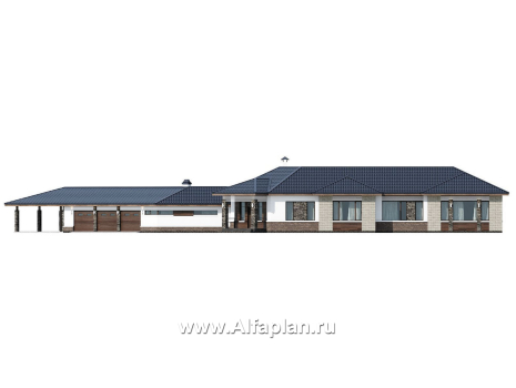 Проекты домов Альфаплан - "Полярная звезда" - роскошный одноэтажный особняк из кирпичей - превью фасада №1