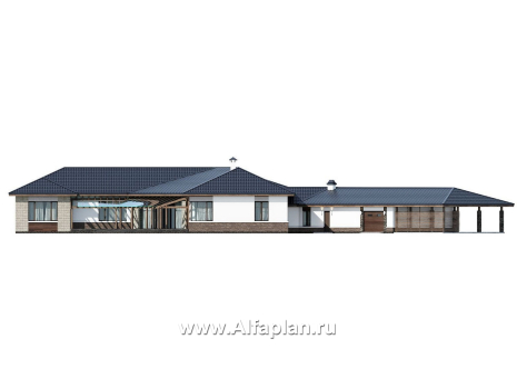 Проекты домов Альфаплан - "Полярная звезда" - роскошный одноэтажный особняк из кирпичей - превью фасада №4
