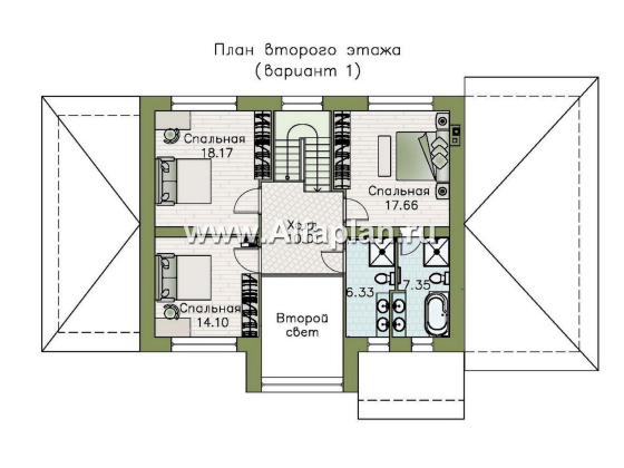 «Триггер роста» - проект двухэтажного дома из блоков, с террасой и вторым светом, с гаражом, в стиле Райта - превью план дома