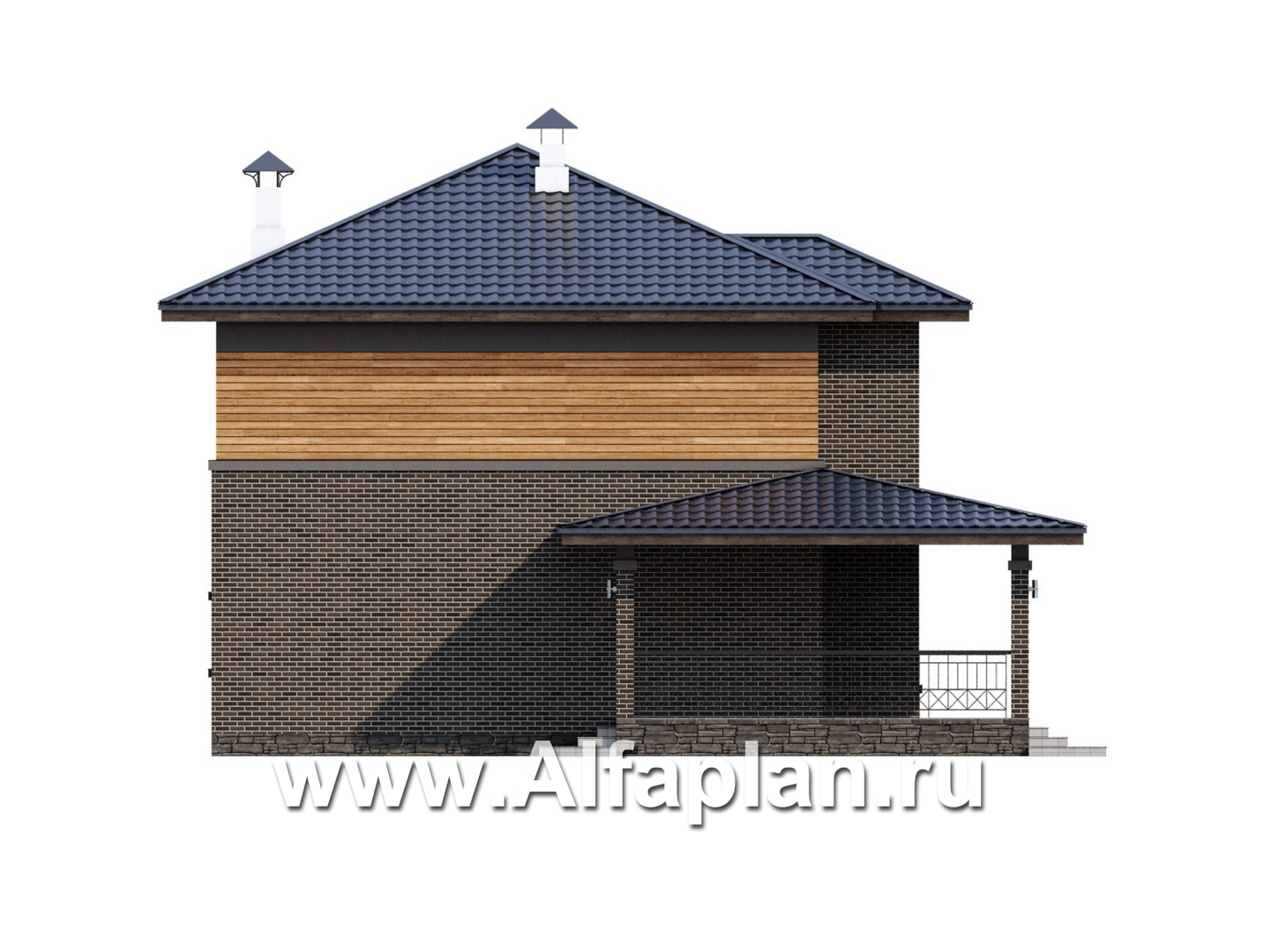 Проекты домов Альфаплан - "Триггер  роста" - двухэтажный дом с открытой планировкой в стиле Райта - изображение фасада №3