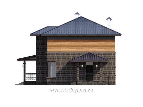 Проекты домов Альфаплан - "Триггер  роста" - двухэтажный дом с открытой планировкой в стиле Райта - превью фасада №2