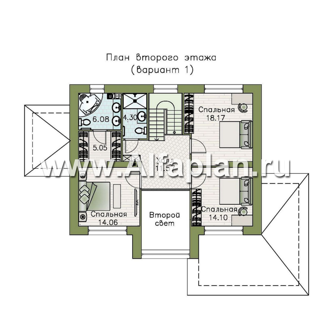 Проекты домов Альфаплан - "Триггер роста" - проект двухэтажного дома из блоков, с террасой и вторым светом, в стиле Райта - изображение плана проекта №2