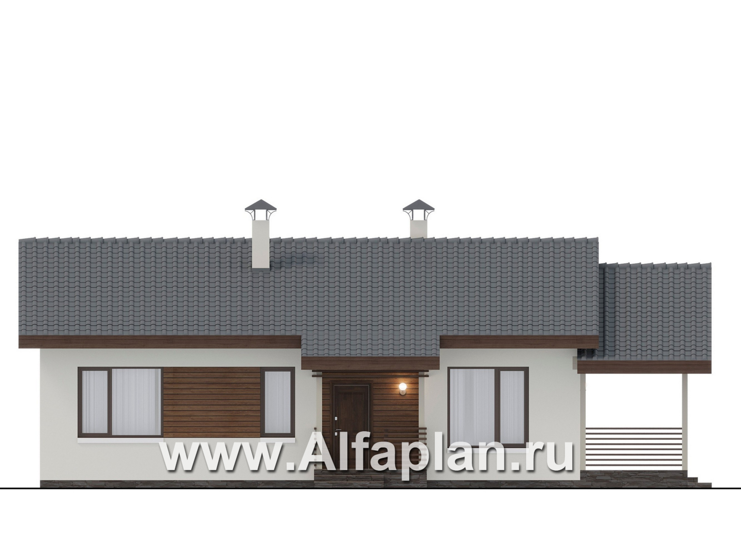 Проекты домов Альфаплан - "Пикколо" - экономичный одноэтажный дом из газобетонных блоков, с террасой - изображение фасада №1
