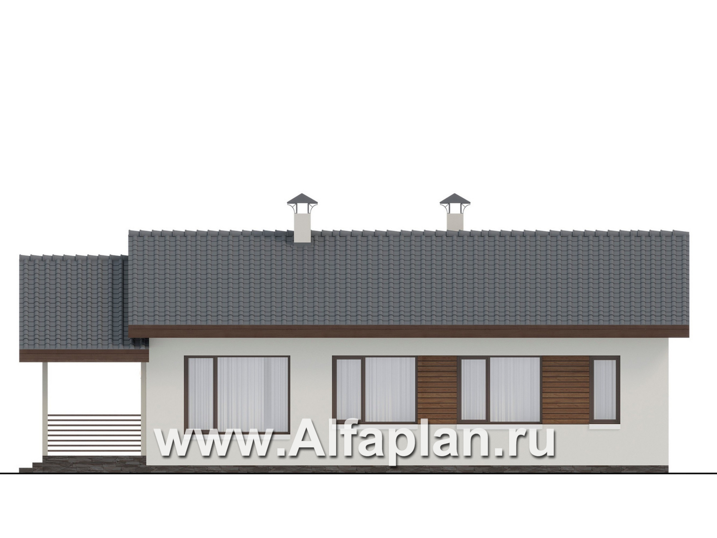Проекты домов Альфаплан - "Пикколо" - экономичный одноэтажный дом из газобетонных блоков, с террасой - изображение фасада №4
