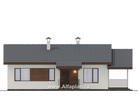 Проекты домов Альфаплан - "Пикколо" - проект простого одноэтажного дома из газоблоков, с террасой - превью фасада №1