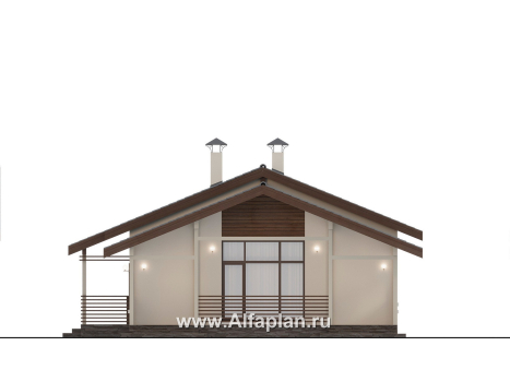 Проекты домов Альфаплан - "Пикколо" - проект простого одноэтажного дома из газоблоков, с террасой - превью фасада №2
