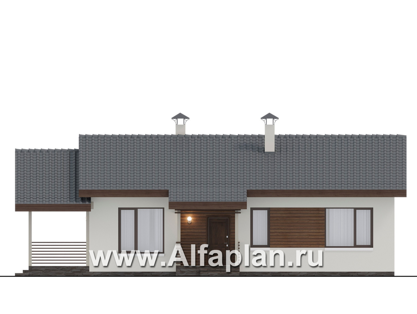 Проекты домов Альфаплан - "Пикколо" - экономичный одноэтажный дом из газобетонных блоков, с террасой - изображение фасада №1