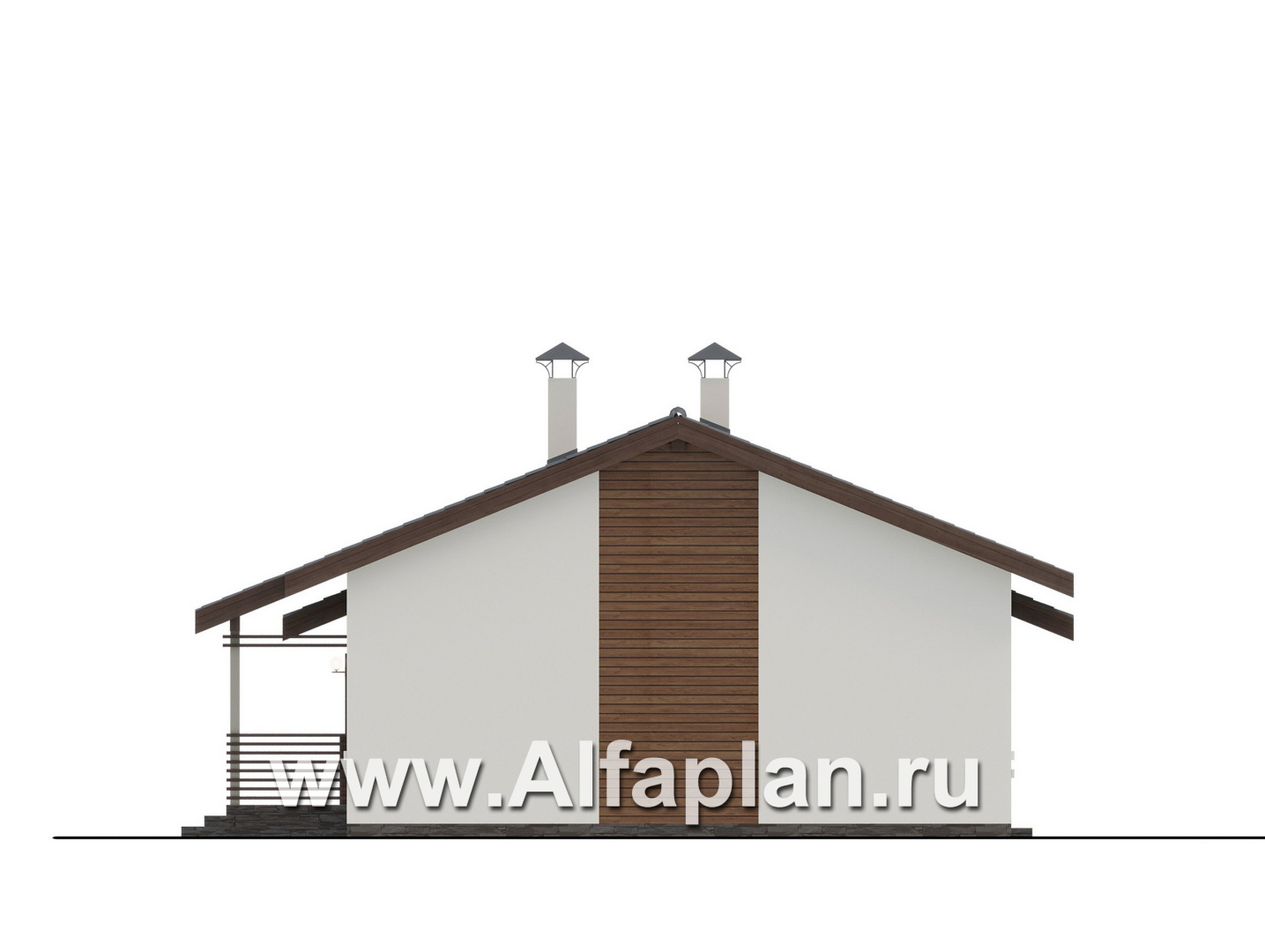 Проекты домов Альфаплан - "Пикколо" - экономичный одноэтажный дом из газобетонных блоков, с террасой - изображение фасада №2