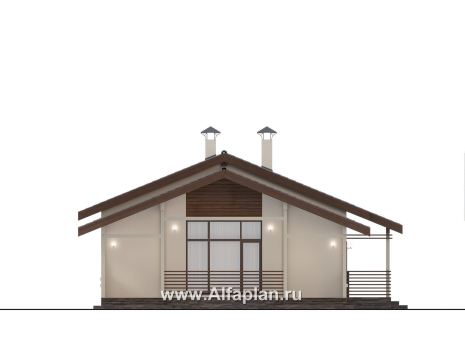 Проекты домов Альфаплан - "Пикколо" - экономичный одноэтажный дом из газобетонных блоков, с террасой - превью фасада №3