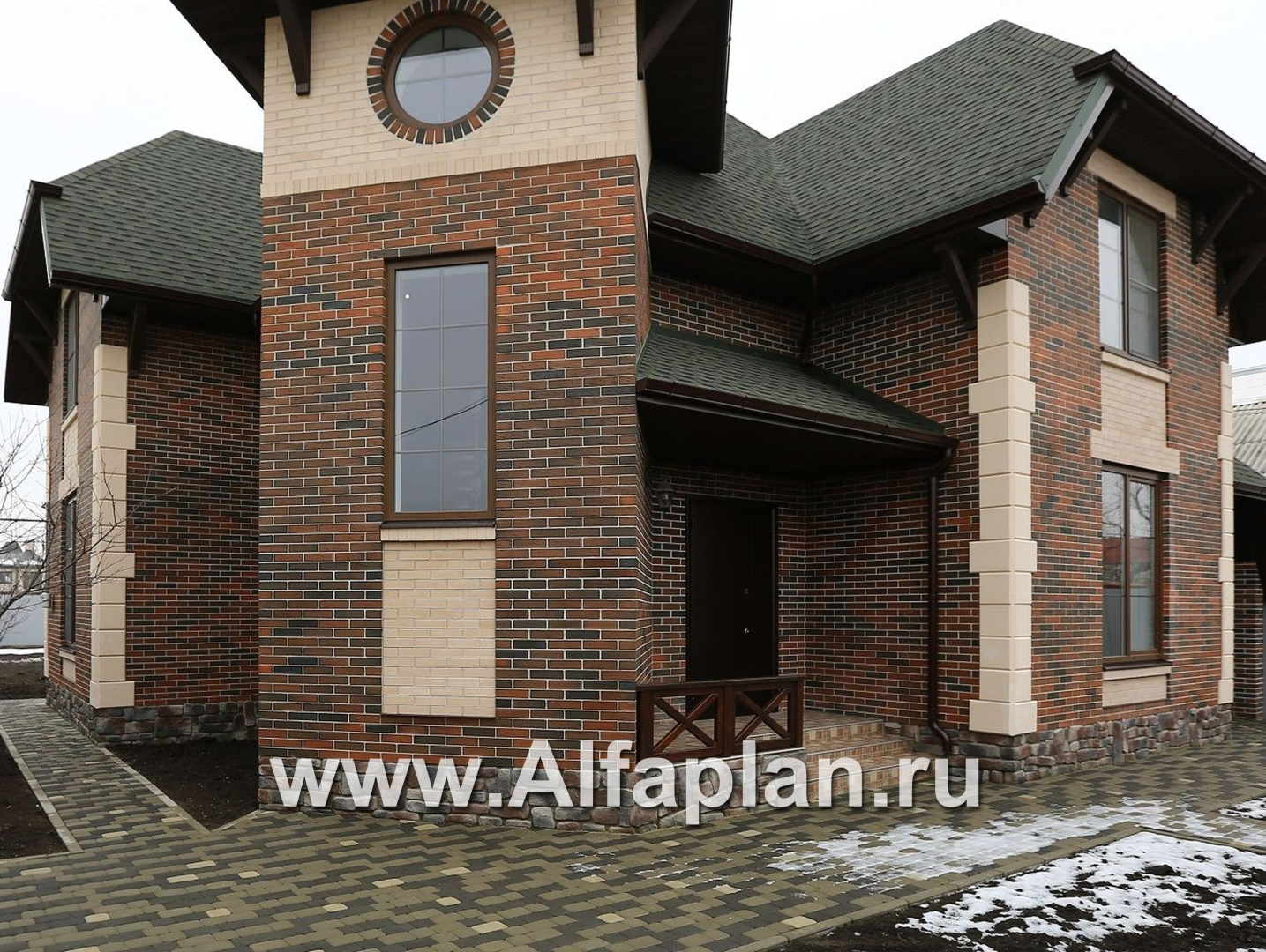 Проекты домов Альфаплан - «Аскольд» - проект двухэтажного дома с террасой, планировка дома по диагонали, в стиле замка с башней, для углового участка - дополнительное изображение №2