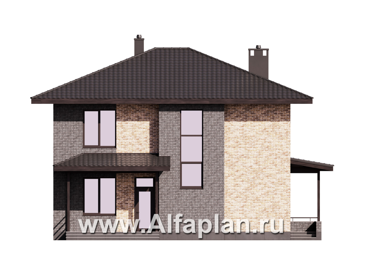 Проекты домов Альфаплан - Проект лаконичного двухэтажного дома из керамических блоков - изображение фасада №1