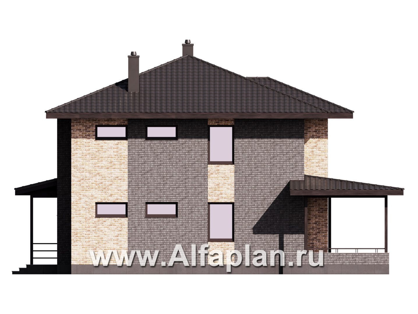 Проекты домов Альфаплан - Проект лаконичного двухэтажного дома из керамических блоков - изображение фасада №2