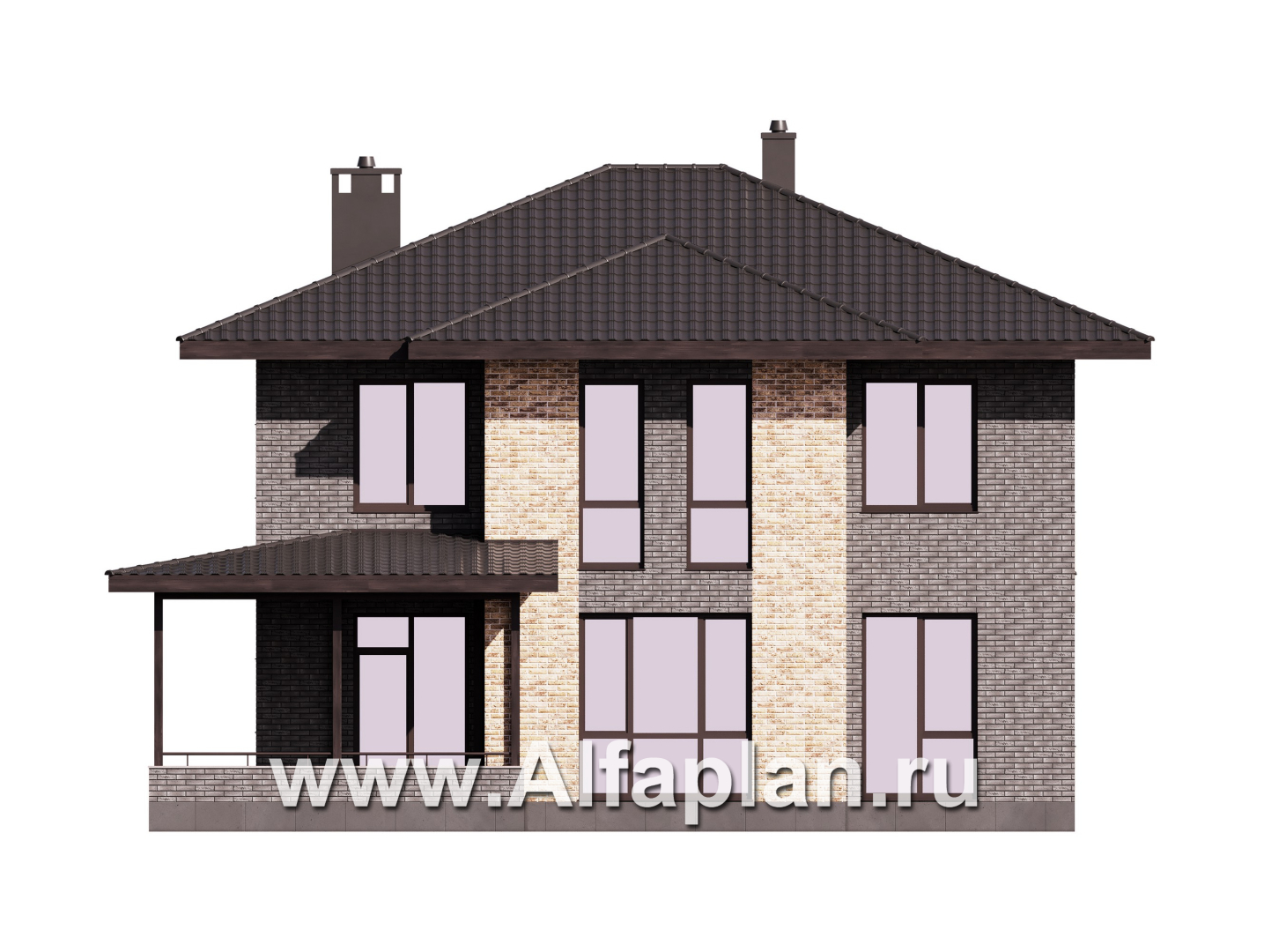 Проекты домов Альфаплан - Проект лаконичного двухэтажного дома из керамических блоков - изображение фасада №4
